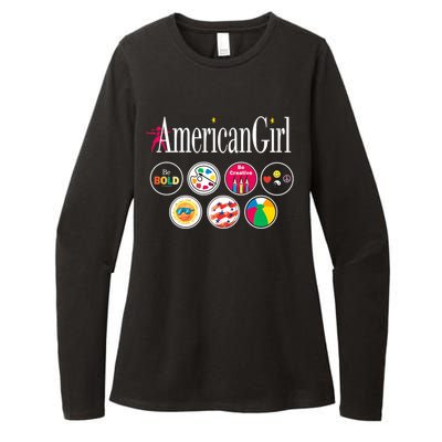 American Girl Logo & Grin Pins Womens CVC Long Sleeve Shirt