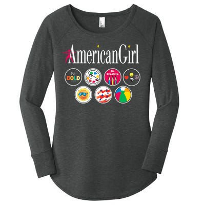 American Girl Logo & Grin Pins Women's Perfect Tri Tunic Long Sleeve Shirt