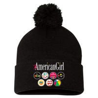 American Girl Logo & Grin Pins Pom Pom 12in Knit Beanie