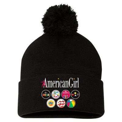 American Girl Logo & Grin Pins Pom Pom 12in Knit Beanie