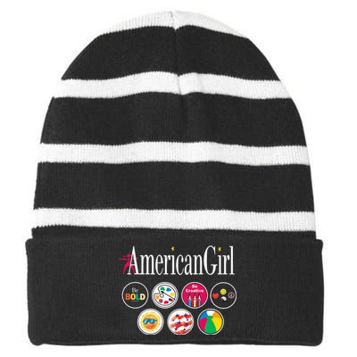 American Girl Logo & Grin Pins Striped Beanie with Solid Band