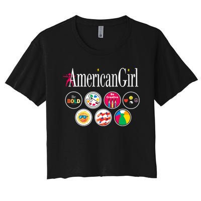 American Girl Logo & Grin Pins Women's Crop Top Tee