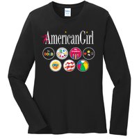 American Girl Logo & Grin Pins Ladies Long Sleeve Shirt