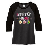 American Girl Logo & Grin Pins Women's Tri-Blend 3/4-Sleeve Raglan Shirt