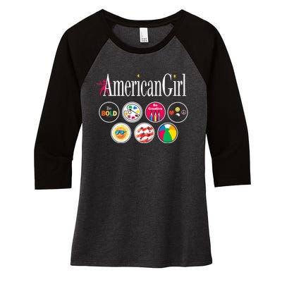 American Girl Logo & Grin Pins Women's Tri-Blend 3/4-Sleeve Raglan Shirt