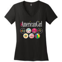 American Girl Logo & Grin Pins Women's V-Neck T-Shirt