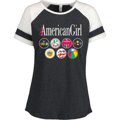 American Girl Logo & Grin Pins Enza Ladies Jersey Colorblock Tee