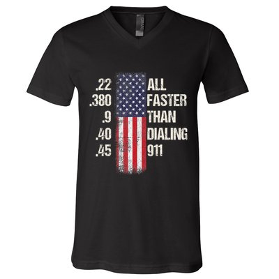 Ammo & Gun Lovers All Faster Than Dialing 911 V-Neck T-Shirt