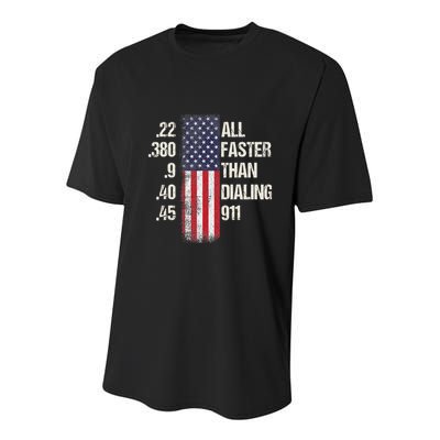 Ammo & Gun Lovers All Faster Than Dialing 911 Youth Performance Sprint T-Shirt