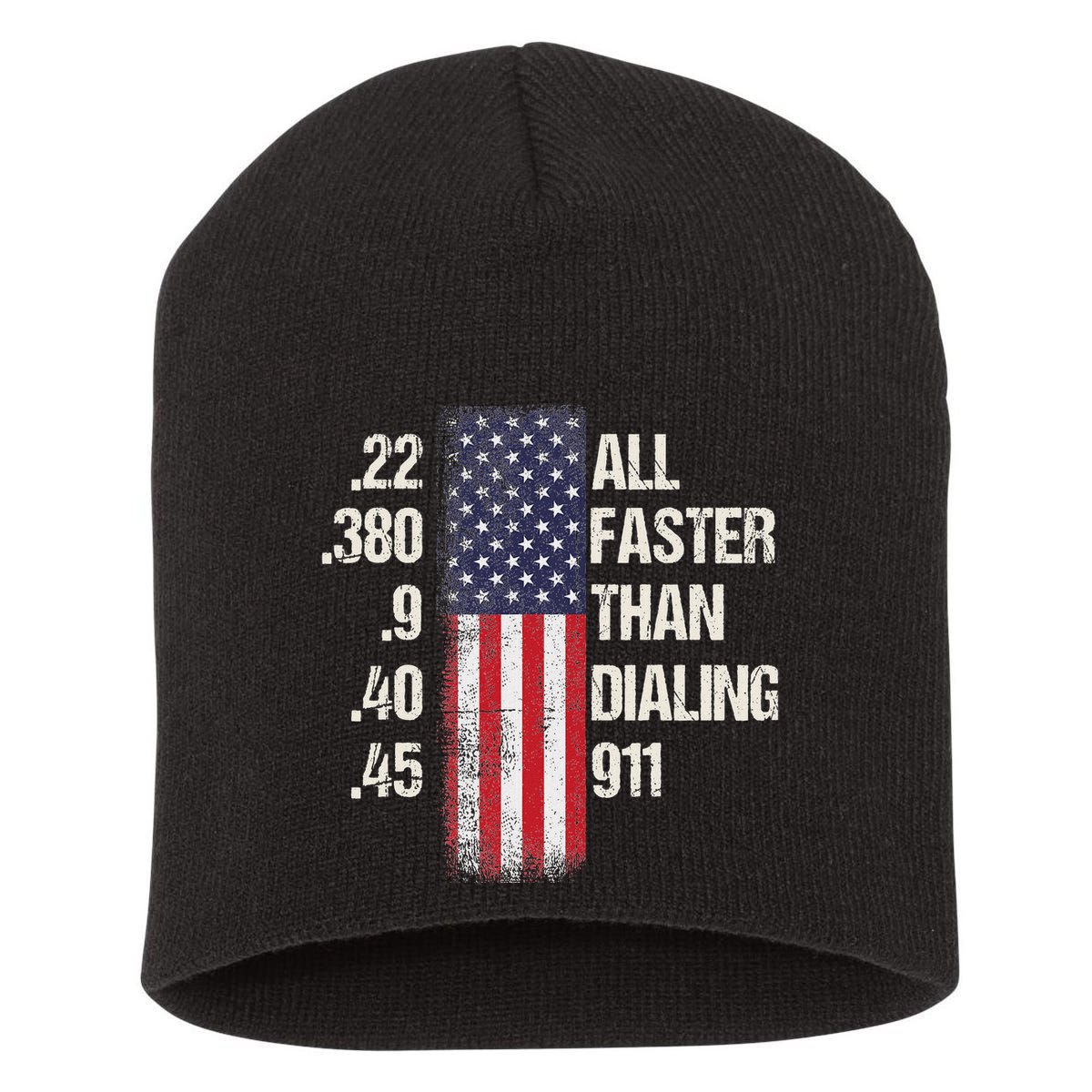 Ammo & Gun Lovers All Faster Than Dialing 911 Short Acrylic Beanie