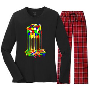 Awesome Graphic Melting Rubik Rubix Rubics Cube Women's Long Sleeve Flannel Pajama Set 