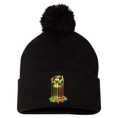 Awesome Graphic Melting Rubik Rubix Rubics Cube Pom Pom 12in Knit Beanie