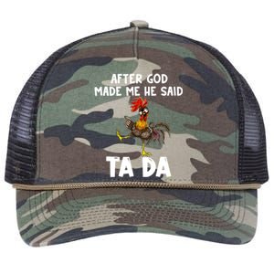 After God Made Me He Said Ta Da Chicken Farmer Funny Retro Rope Trucker Hat Cap