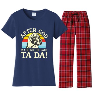 After God Made Me He Said Ta Da Great Dane Women's Flannel Pajama Set