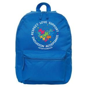 Autism Gift Mom Dad Respect Love Support Autism Awareness Gift 16 in Basic Backpack