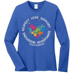 Autism Gift Mom Dad Respect Love Support Autism Awareness Gift Ladies Long Sleeve Shirt