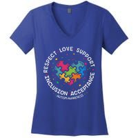 Autism Gift Mom Dad Respect Love Support Autism Awareness Gift Women's V-Neck T-Shirt