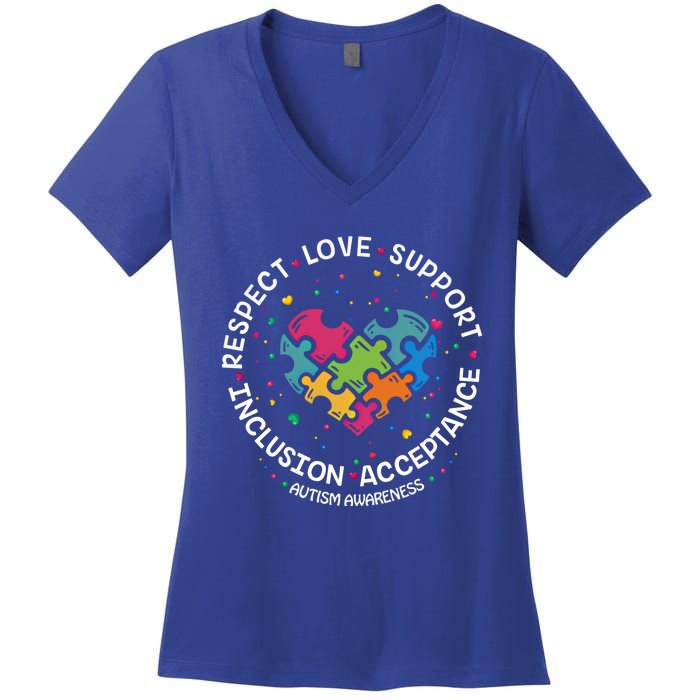 Autism Gift Mom Dad Respect Love Support Autism Awareness Gift Women's V-Neck T-Shirt