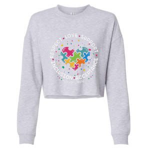 Autism Gift Mom Dad Respect Love Support Autism Awareness Gift Cropped Pullover Crew