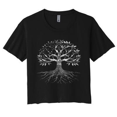 American Grown Moroccan Roots American Moroccan Tree Flags Women's Crop Top Tee