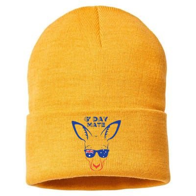 Australia GDay Mate Funny Kangaroo Australian Symbol Sustainable Knit Beanie