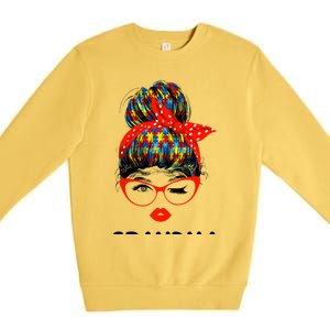 Autism Grandma Messy Bun Sunglasses Bandana Mother Day Gift Premium Crewneck Sweatshirt