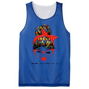 Autism Grandma Messy Bun Sunglasses Bandana Mother Day Gift Mesh Reversible Basketball Jersey Tank