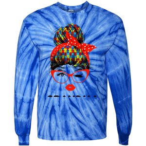 Autism Grandma Messy Bun Sunglasses Bandana Mother Day Gift Tie-Dye Long Sleeve Shirt