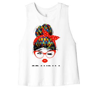 Autism Grandma Messy Bun Sunglasses Bandana Mother Day Gift Women's Racerback Cropped Tank