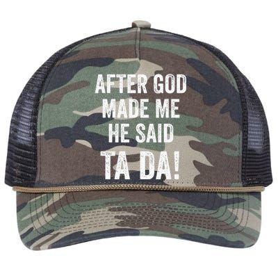 After God Made Me He Said Ta Da Funny Christian Humor Retro Rope Trucker Hat Cap