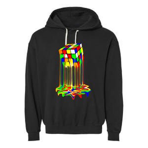 Awesome Graphic Melting Rubik Rubix Rubics Cube Garment-Dyed Fleece Hoodie