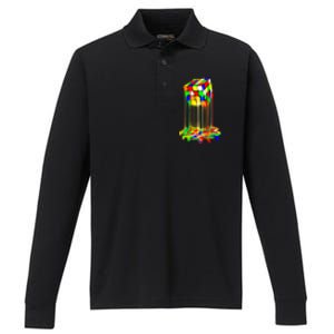 Awesome Graphic Melting Rubik Rubix Rubics Cube Performance Long Sleeve Polo