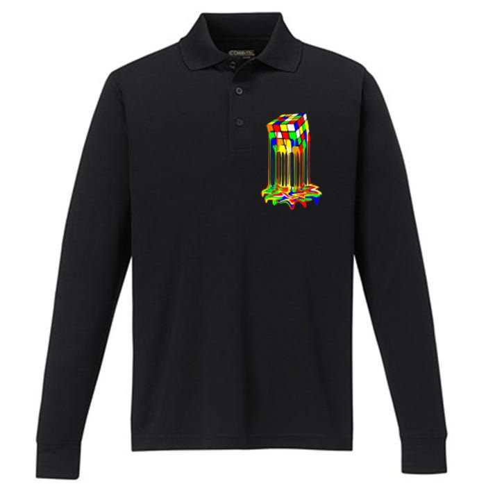 Awesome Graphic Melting Rubik Rubix Rubics Cube Performance Long Sleeve Polo