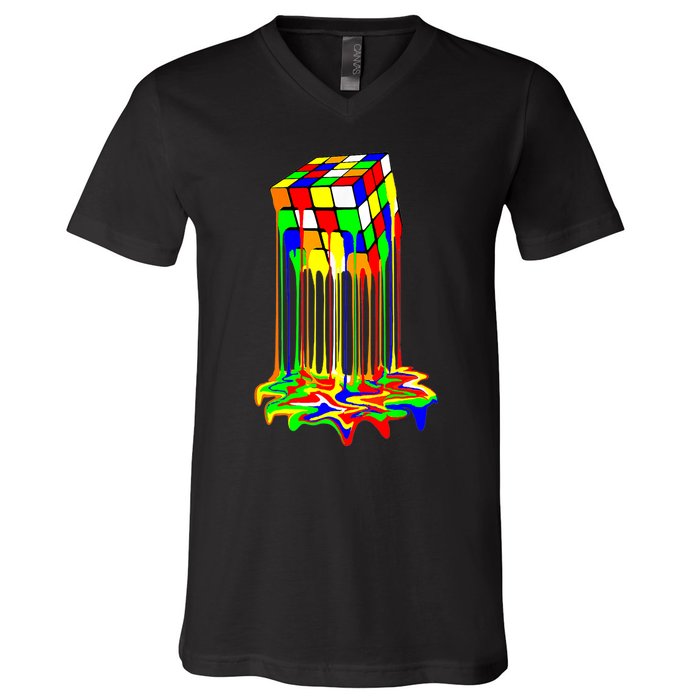 Awesome Graphic Melting Rubik Rubix Rubics Cube V-Neck T-Shirt