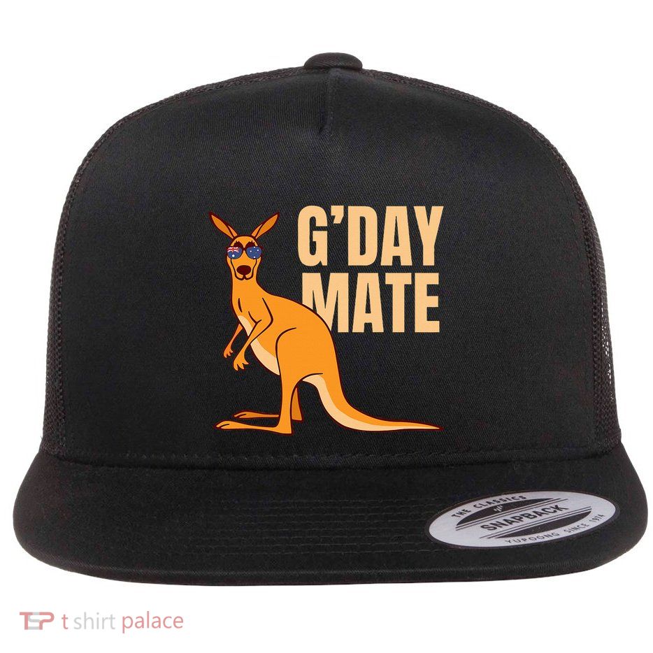 Australia GDay Mate Funny Kangaroo Australian Symbol Flat Bill Trucker Hat