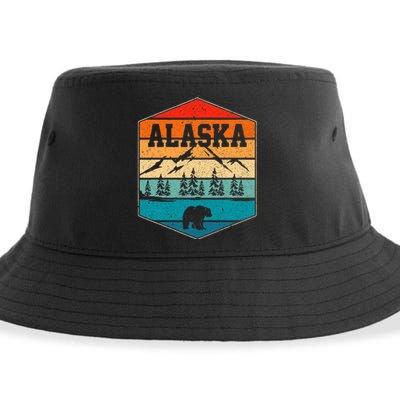 Alaskan Glacier Mountains Landscape Bear Animal Retro Alaska Sustainable Bucket Hat