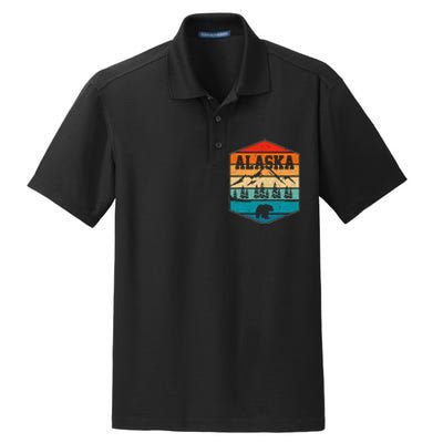 Alaskan Glacier Mountains Landscape Bear Animal Retro Alaska Dry Zone Grid Polo