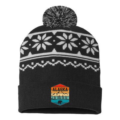 Alaskan Glacier Mountains Landscape Bear Animal Retro Alaska USA-Made Snowflake Beanie