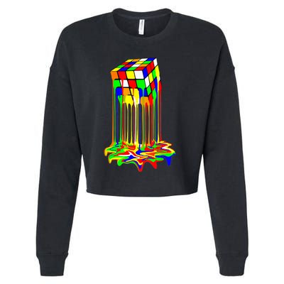 Awesome Graphic Melting Rubik Rubix Rubics Cube Cropped Pullover Crew