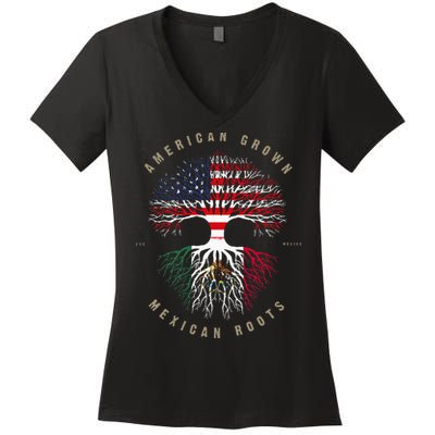 American Grown Mexican Roots Mexico Flag Women's V-Neck T-Shirt