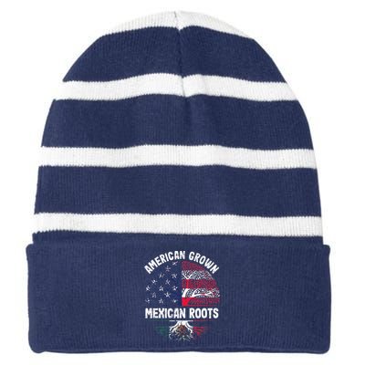 American Grown Mexican Roots USA Mexico Flag Heritage Pride Striped Beanie with Solid Band