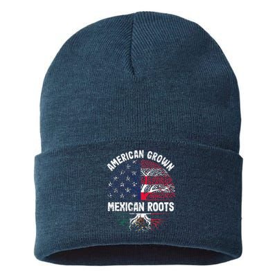 American Grown Mexican Roots USA Mexico Flag Heritage Pride Sustainable Knit Beanie