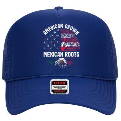 American Grown Mexican Roots USA Mexico Flag Heritage Pride High Crown Mesh Back Trucker Hat