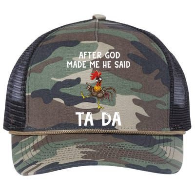 After God Made Me He Said Tada Chicken Chicken Mom Farmer Cute Gift Retro Rope Trucker Hat Cap