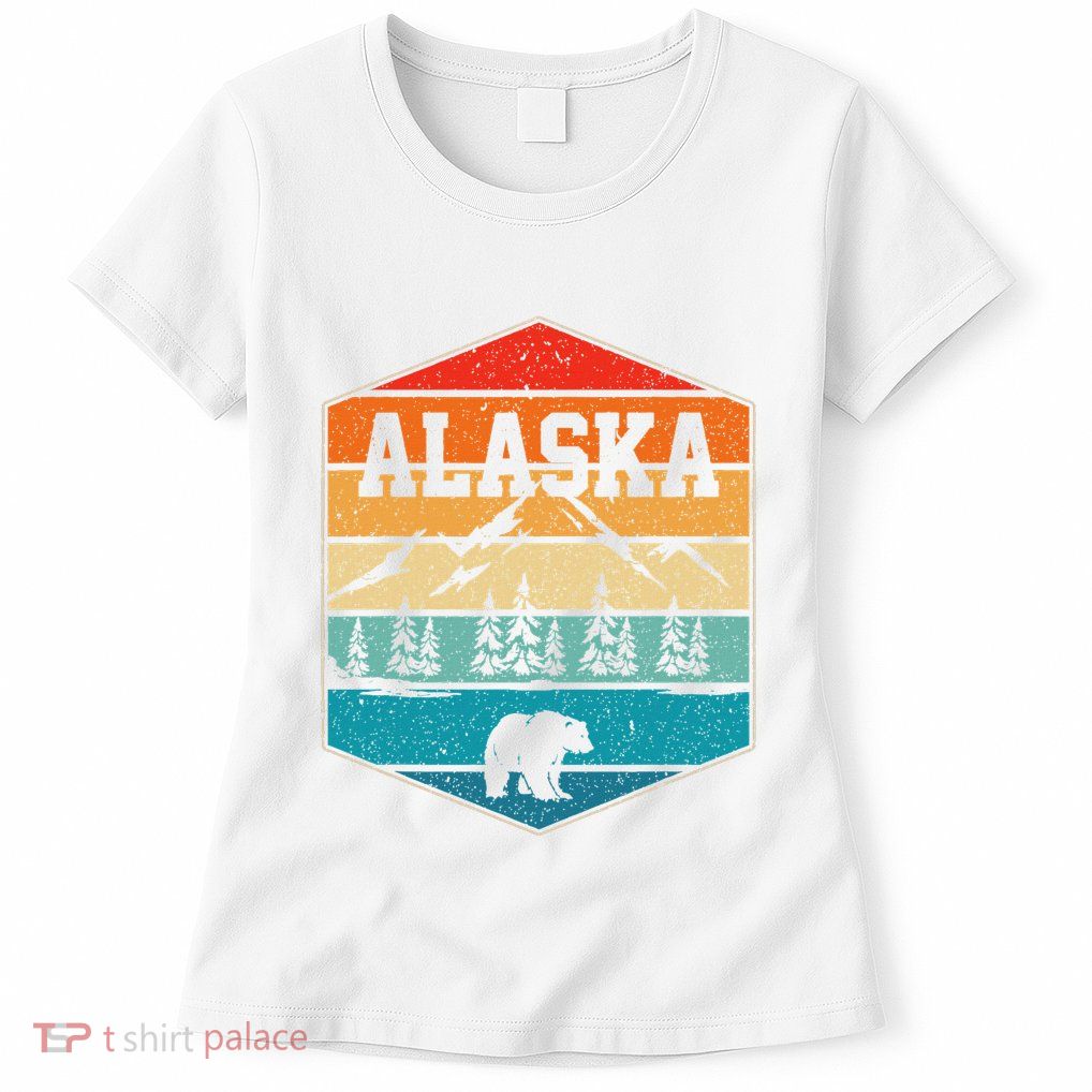 Alaskan Glacier Mountains Landscape Bear Animal Retro Alaska Women's T-Shirt