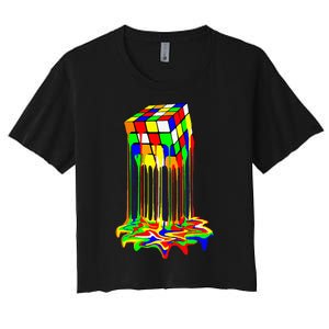 Awesome Graphic Melting Rubik Rubix Rubics Cube Women's Crop Top Tee