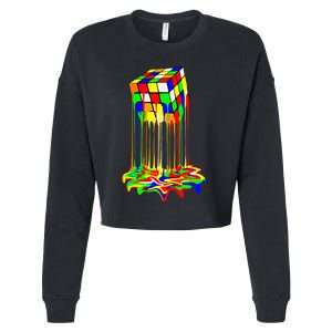 Awesome Graphic Melting Rubik Rubix Rubics Cube Cropped Pullover Crew