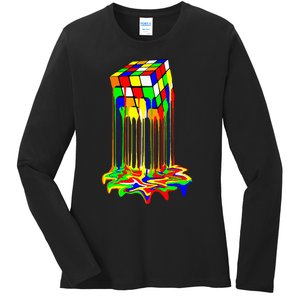 Awesome Graphic Melting Rubik Rubix Rubics Cube Ladies Long Sleeve Shirt