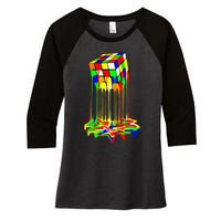 Awesome Graphic Melting Rubik Rubix Rubics Cube Women's Tri-Blend 3/4-Sleeve Raglan Shirt