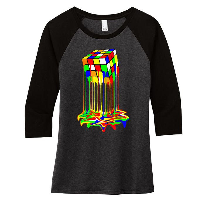 Awesome Graphic Melting Rubik Rubix Rubics Cube Women's Tri-Blend 3/4-Sleeve Raglan Shirt